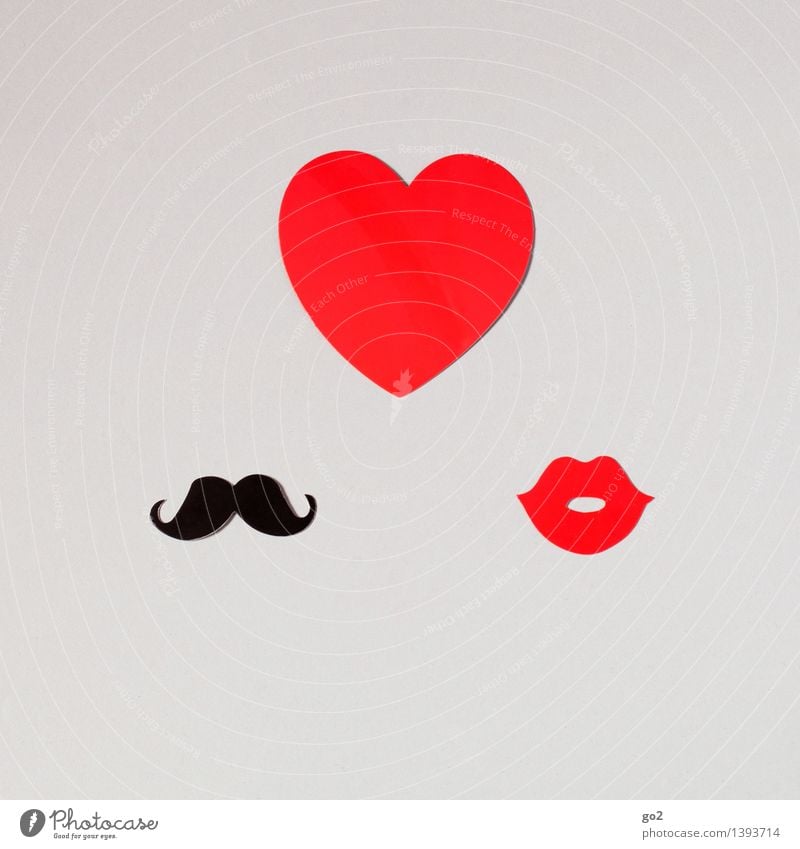 matter of the heart Handicraft Valentine's Day Masculine Feminine Woman Adults Man Mouth Lips Moustache Paper Sign Heart Kissing Cliche Red Black Emotions