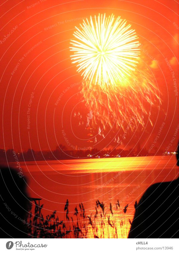 red firework Red Explosion Night Light Reflection Common Reed Moody Leisure and hobbies Firecracker Sphere tree blossom baumblütenfest Feasts & Celebrations