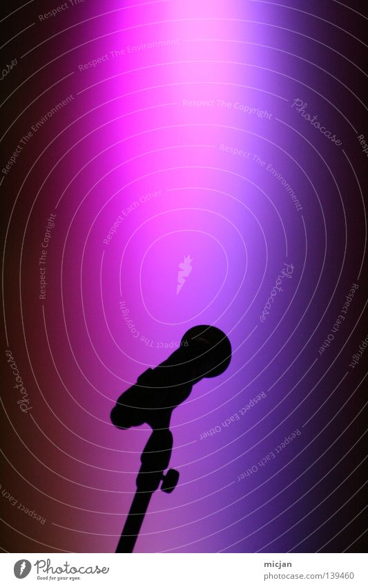 Microphone of Death Stage Sing Song Shows Speaking tube Light Violet Pink Black Silhouette Background picture Pillar Lighting Loud Honest To talk Intensifier