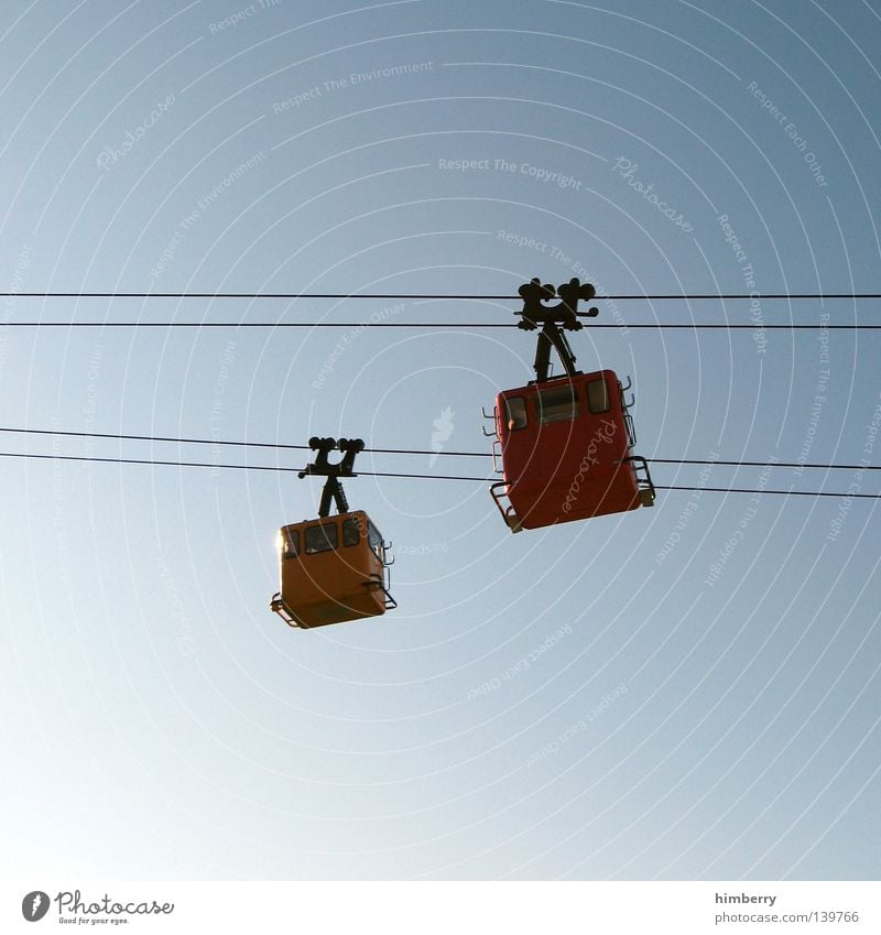 up and down Cable car Vacation & Travel Sky Upward Downward Rope Downward slide Tall Bright background Isolated Image Clear sky Cloudless sky Back-light