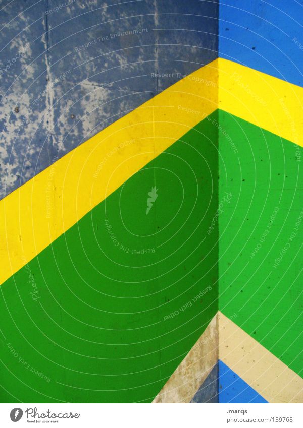 Brazil Wall (building) Painting (action, work) Colour Painted Freedom Salomon islands Line Multicoloured Arrow Yellow Green Blue Corner solomon islands