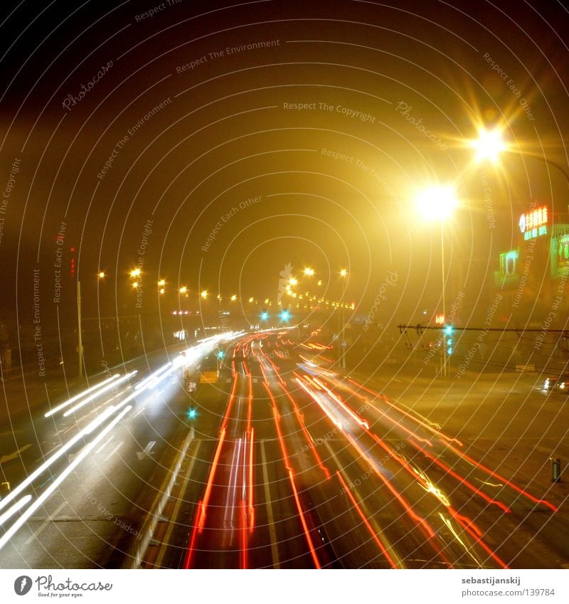 Beijing by night China Night Lamp Speed Smog Long exposure Traffic infrastructure Asia Street Car Bridge