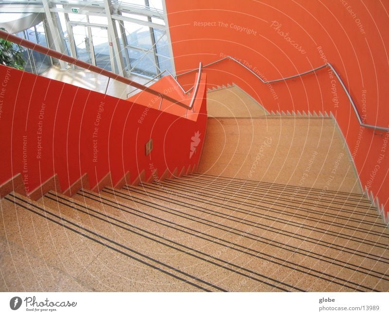orange down Red Under Architecture Orange Stairs Handrail Downward