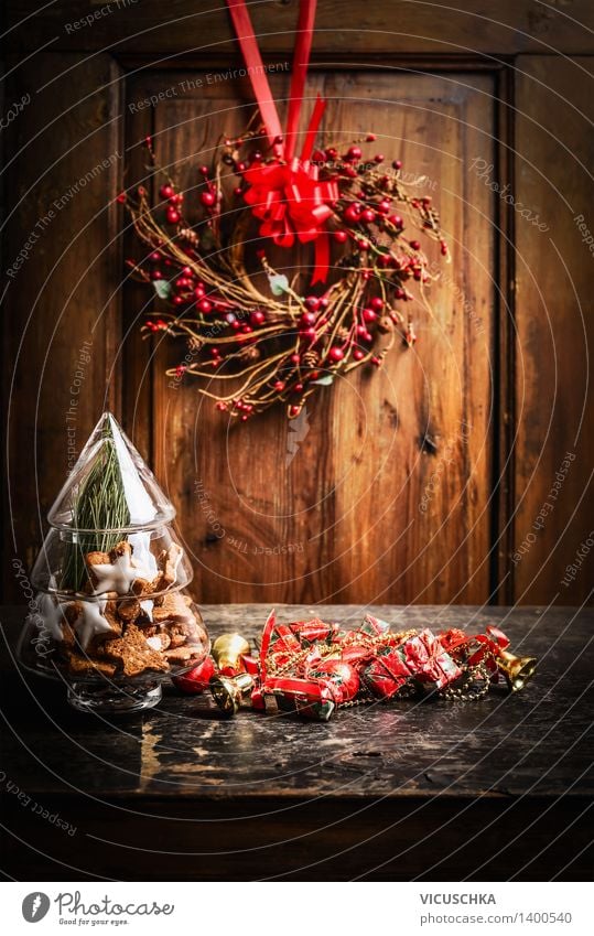 Christmas Card Glass, Star Cookies and Decoration Dessert Candy Style Design Winter Flat (apartment) House (Residential Structure) Table Feasts & Celebrations