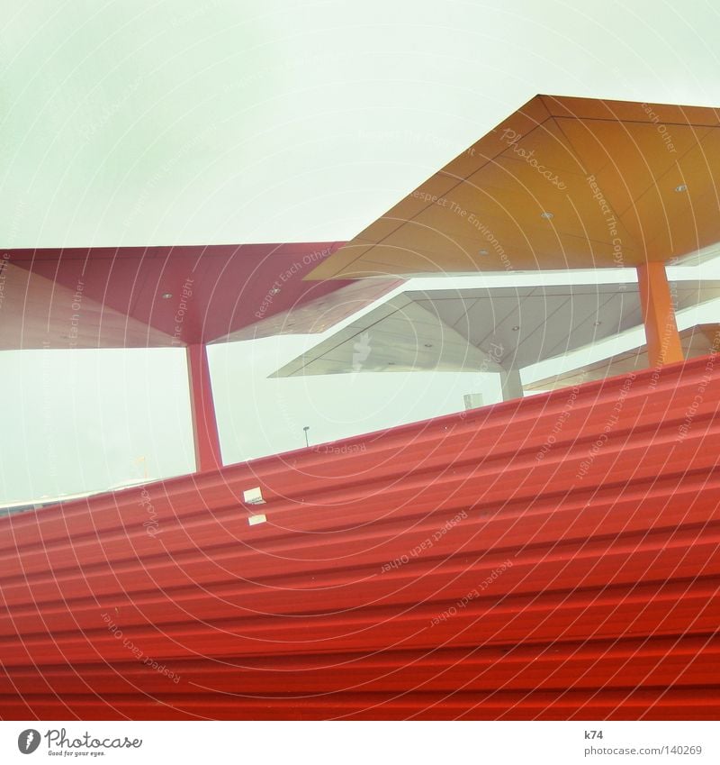ZIG ZAG Roof Petrol station Square Rectangle Cubism Red Orange Structures and shapes Protection Modern Minimal Hoarding Label Futurism Plain Level Superimposed