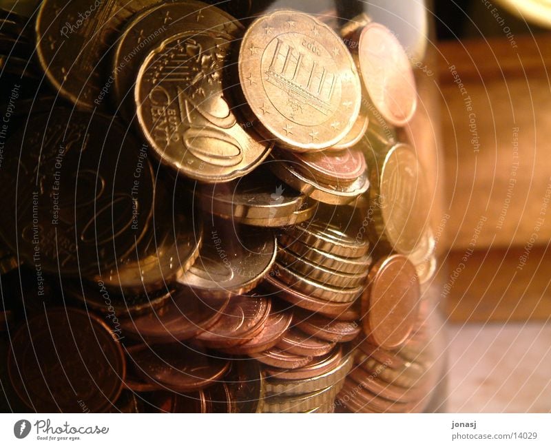 Money in a jar Coin Cent Financial Industry Wood Reflection Bronze Containers and vessels Euro Glass