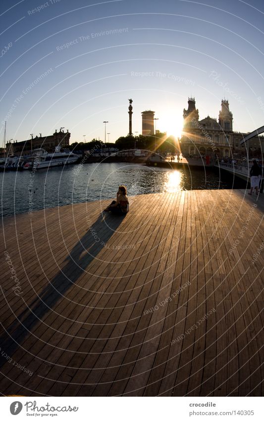 lonely Loneliness Human being Doomed Think Shadow Wood Footbridge Grief Watercraft Barcelona Spain Sun Sunset Sky House (Residential Structure) Fisheye