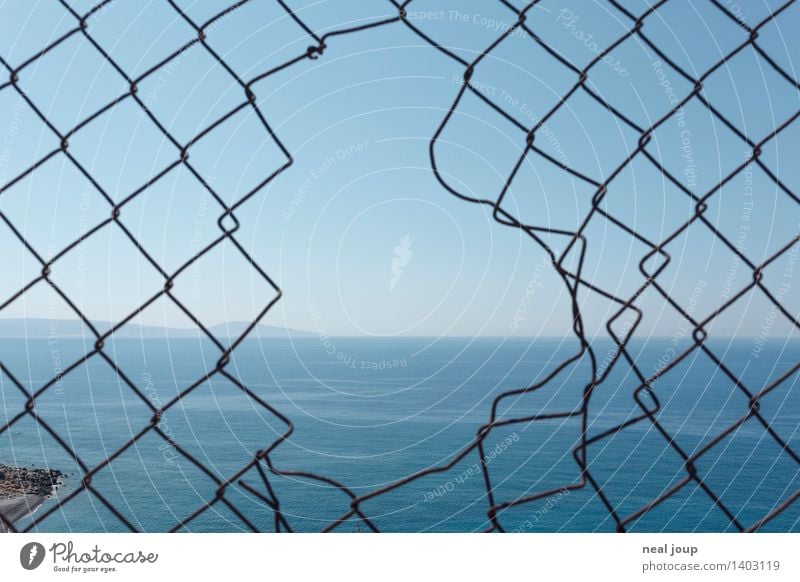 No borders Ocean Water Coast Metal Fence Looking Simple Far-off places Free Infinity Uniqueness Trashy Turquoise Anticipation Calm Curiosity Loneliness