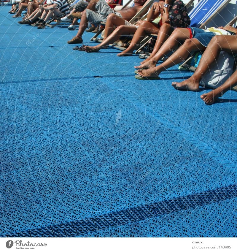tan Legs Blue Sunbathing Deckchair Ferry Group Human being Playing Summer