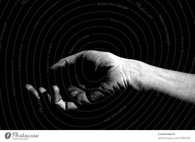time is a jailer Hand Palm of the hand Fingers Dark Empty Open Comfortable Lifeless Vulnerable Lose Sleep Fatigue Black & white photo Feeble fingertips Idle