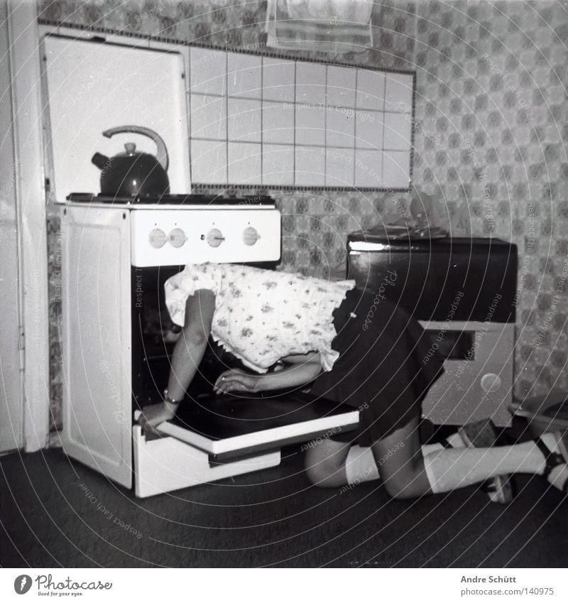 Shit, the drugs are all.... Retro Stove & Oven Sock Mini skirt Boiler Suicide Kitchen Black & white photo Entertainment Roast in the tube no more drugs Gas