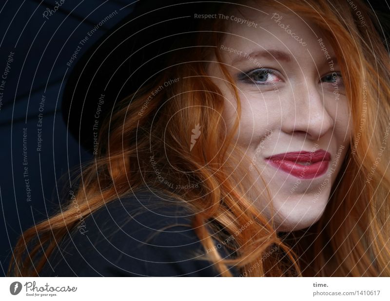 anastasia Feminine 1 Human being Jacket Umbrella Hat Red-haired Long-haired Observe Smiling Looking Friendliness Happiness pretty Happy Contentment