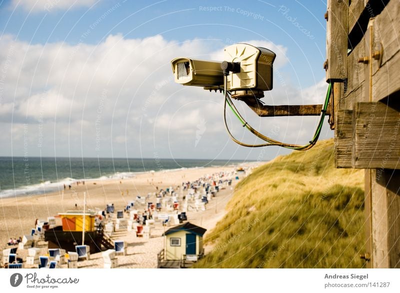 Baywatch 2.0* Vacation & Travel Beach Ocean North Sea Clouds Beautiful weather Waves Surf Beach chair Hut Surveillance Camera Police state Relaxation Protection