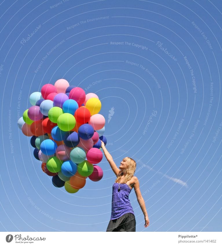~? viva la vida ? Summer Multicoloured Multiple Air Joy balloon Blue Sky Many Colour Wind Flying Tall