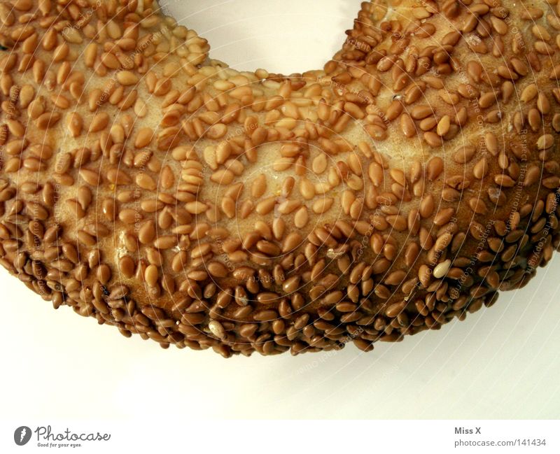 The Hunger Hole Colour photo Detail Isolated Image Bread Roll Nutrition Breakfast Delicious Dry Soft Brown White Appetite Sesame Bagel Grain Hollow Crust Curved