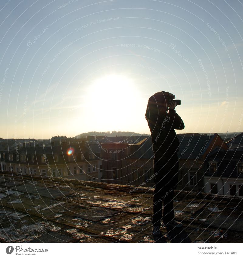 above the roofs, frederik Leipzig Roof November Sun Photographer Take a photo Vantage point Looking Above Far-off places Back-light Wanderlust Winter