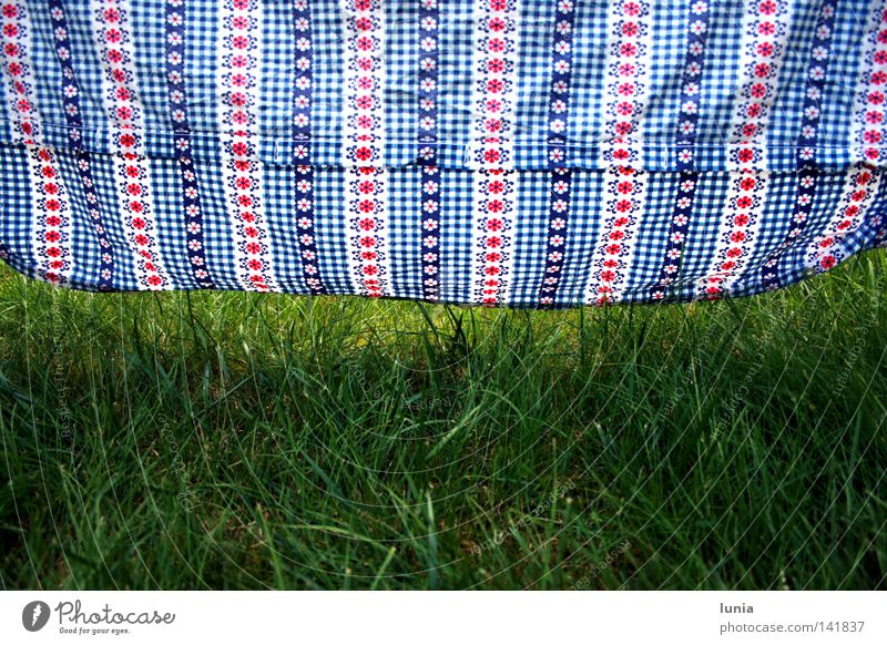 let loose Bedclothes Grass Meadow Lawn Blue Red White Green Hang up Dry Pattern Household Flower hung Checkered
