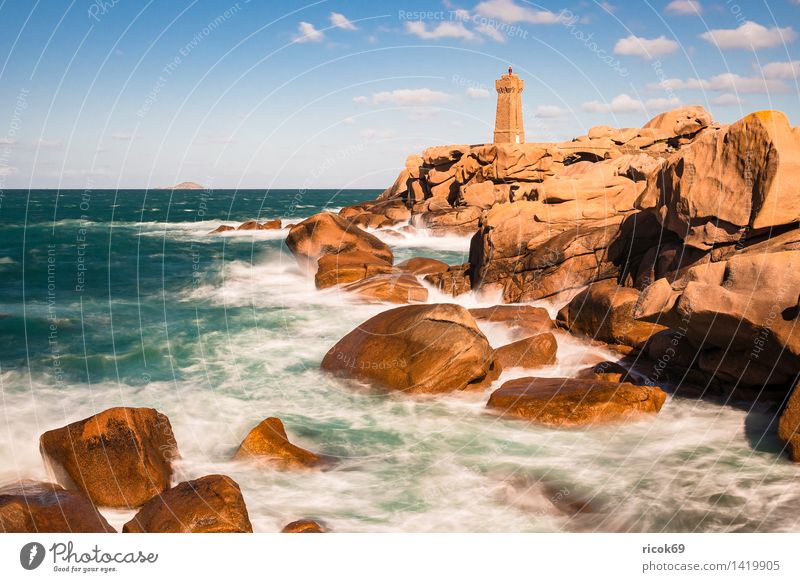 Atlantic coast in Brittany Relaxation Vacation & Travel Nature Landscape Clouds Rock Coast Ocean Lighthouse Tourist Attraction Stone Tourism Phare de Mean Ruz