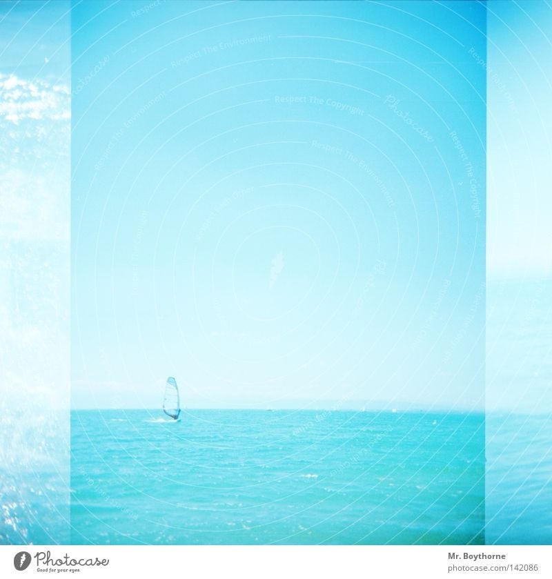 tailwind Surfing Windsurfing Blue Turquoise Light blue Beautiful weather Sun Summer Horizon Water Ocean Lake Sailing Reflection Glittering Sky Memory