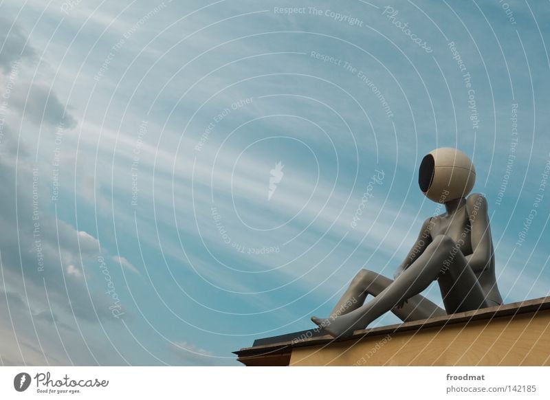 head voice Things Clouds Headphones Loudspeaker Mannequin Vantage point Art Diagonal Woman Techno Audience Symbols and metaphors Relaxation Easygoing Naked