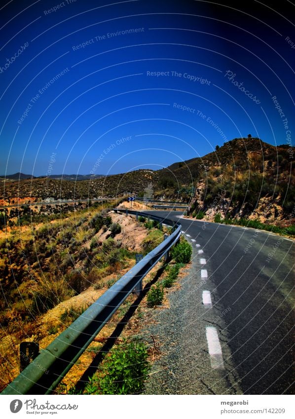 Road to Lorca Spain Mainland Country road HDR Winding road Crash barrier Street Slope Edge Transport Traffic infrastructure Murcia Mountain