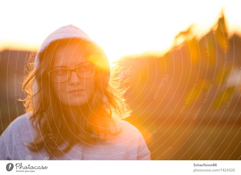 Portrait of a girl in the sunset light, in the glare of the sun. Lifestyle Beautiful Vacation & Travel Tourism Summer Hiking Jogging Student Feminine Woman