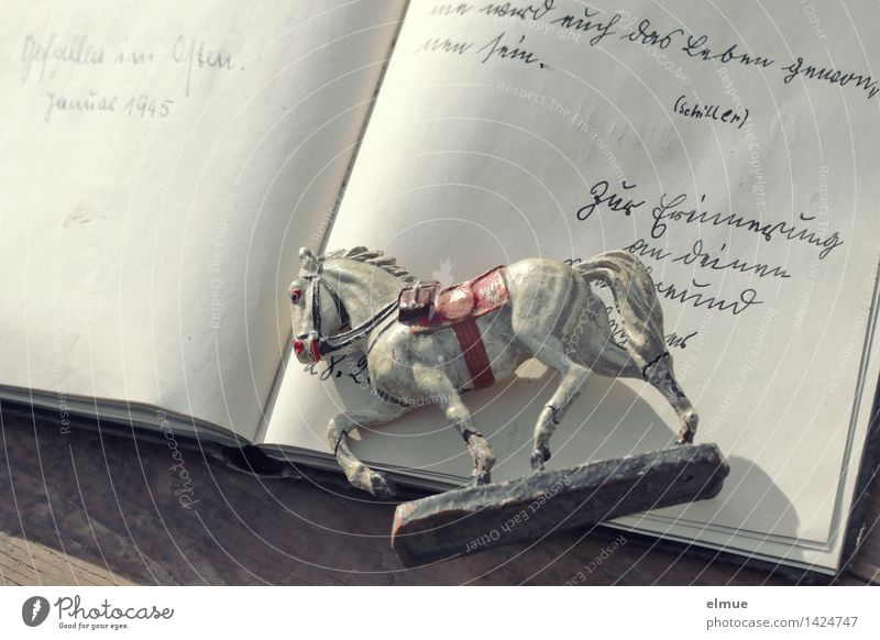 old toy horse on an entry in a poetry album written in old German Toys Friendship book Old Historic Uniqueness Compassion Grateful Truth Belief Grief Death Pain