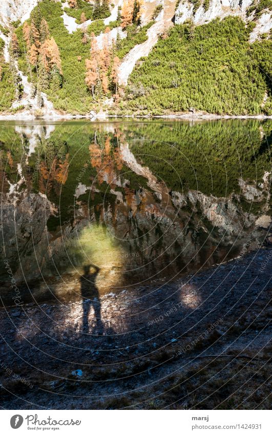 The top-secret monster photographer. Human being 1 Autumn Beautiful weather Rock Lakeside Mountain lake Illuminate Exceptional Photographer Take a photo