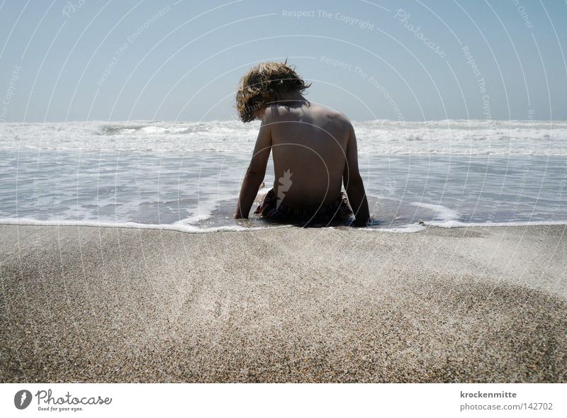 The sea in me Sand Vacation & Travel Boy (child) Child Summer vacation Water Hissing Back Hair and hairstyles Ocean Waves Beach Concentrate Italy Coast