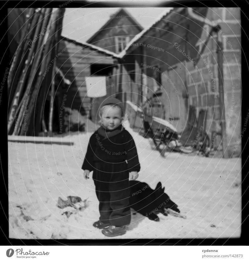 Photo journeys into the past I Negative Medium format Historic Ancestors Time Dog Winter Child Past Memory Innocent Find Emotions Photography Attic Collection