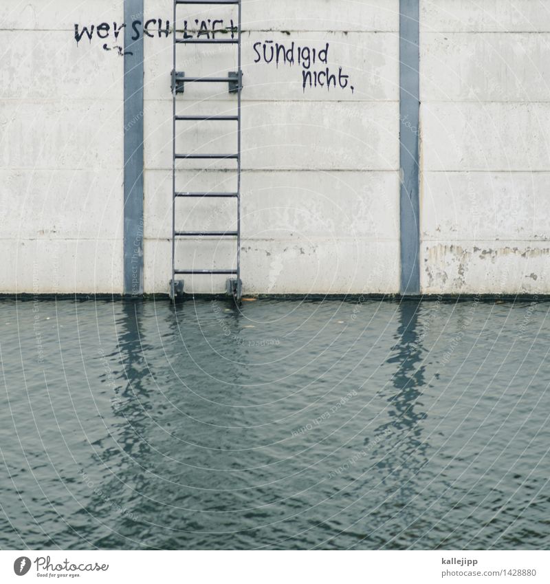 Go to sleep! Lifestyle Facade Rebellious Graffiti Sleep Sin spelling mistakes Error Ladder Water Channel cursive Day
