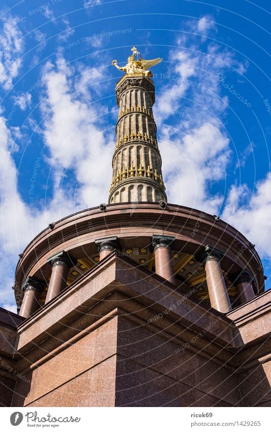 The Victory Column in Berlin Vacation & Travel Tourism Clouds Capital city Downtown Manmade structures Architecture Tourist Attraction Landmark Monument Blue