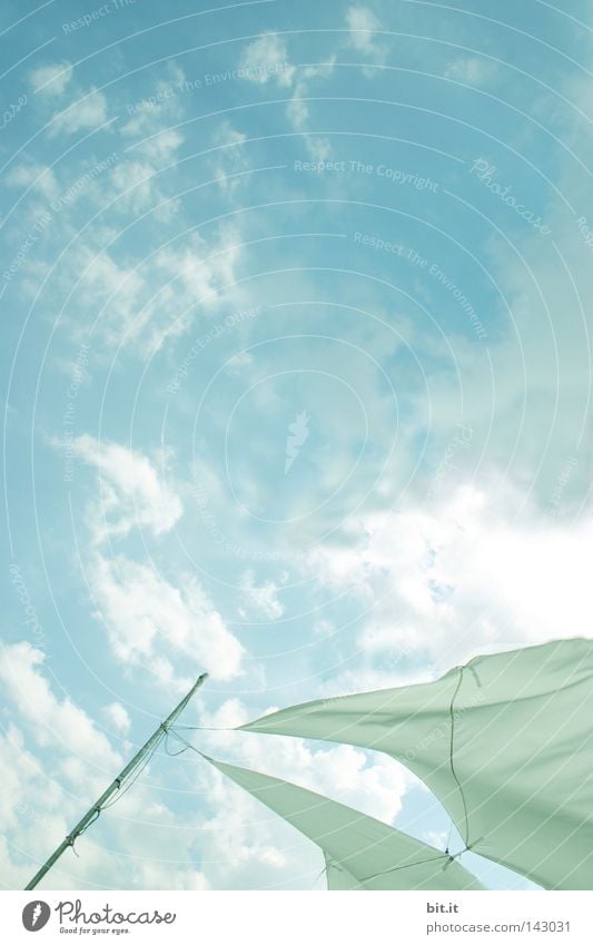 adherence Sun Sun sail Clouds Sailing Cloth Rag Roof Sailing trip Sun roof Point Rod Tent Blue White Gale Wind Fabric bag Background picture Weather Horizon