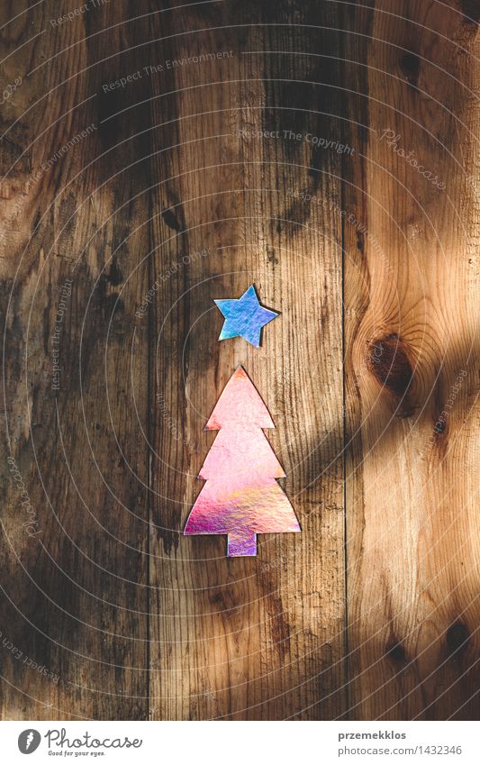 Symbol of Christmas tree on wooden background Handcrafts Decoration Tree Paper Wood Ornament Creativity begin christmas colorful Cut Glitter Self-made merry