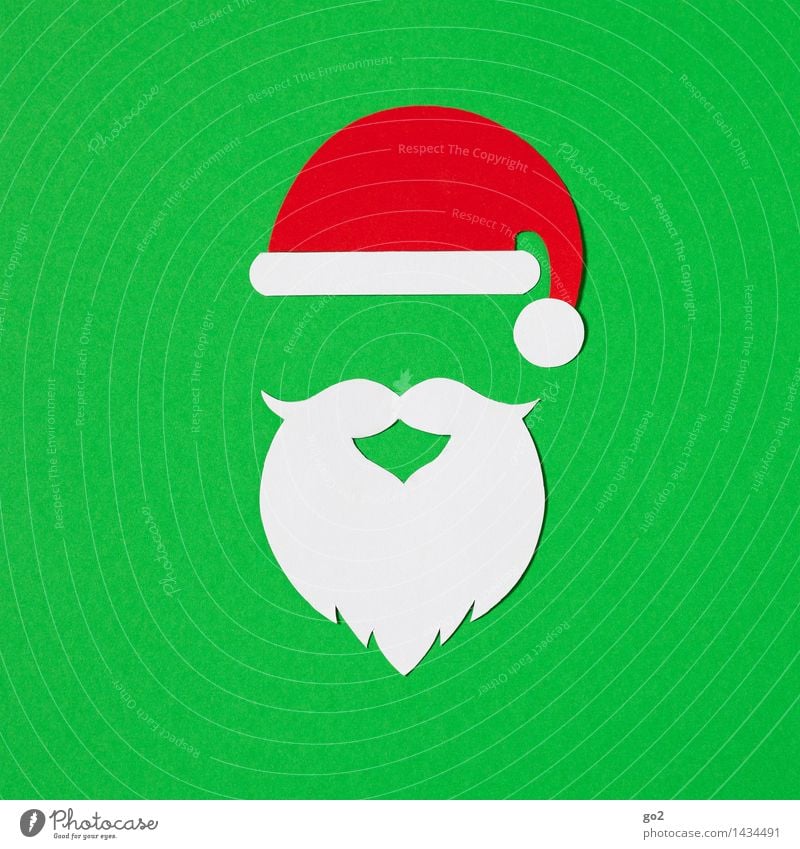 ho ho ho Handicraft Christmas & Advent Cap Santa Claus hat Facial hair Beard Paper Esthetic Green Red White Anticipation Colour photo Interior shot Studio shot