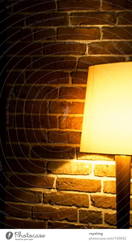 good night *Okay* Lamp Light Standard lamp Mirror image Brick Yellow Seam Wall (barrier) Lampshade Shadow Evening Night Craft (trade) Decoration not plastered