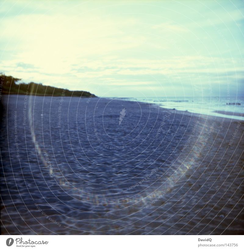 halo Ocean Lake Body of water Waves Surf Swell Wave action Beach Sandy beach Bathing place Coast Lakeside Clouds Horizon Summer Lomography Baltic Sea large pond