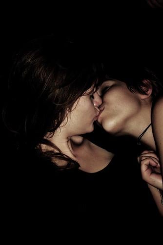 Love. You know. Kissing Woman Dark Lips Black Brown Hand Homosexual Night Passion Neck Skin Ear Hair and hairstyles Chain Nose Emotions Beautiful Lovers