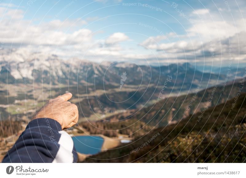 Over there... Human being Masculine Hand Fingers 1 Clouds Autumn Beautiful weather Alps Mountain Ennstaler Alps Canyon Infinity Far-off places Indicate Clue