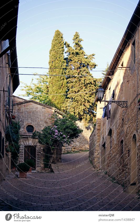 Italian alley. Art Esthetic Town Outskirts Quarter Alley Italy Mediterranean Idyll Peaceful Remote Cypress Loneliness Colour photo Multicoloured Exterior shot
