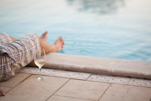Relax by the pool Alcoholic drinks Wine Glass Harmonious Well-being Contentment Senses Relaxation Calm Vacation & Travel Tourism Freedom Summer vacation Flirt