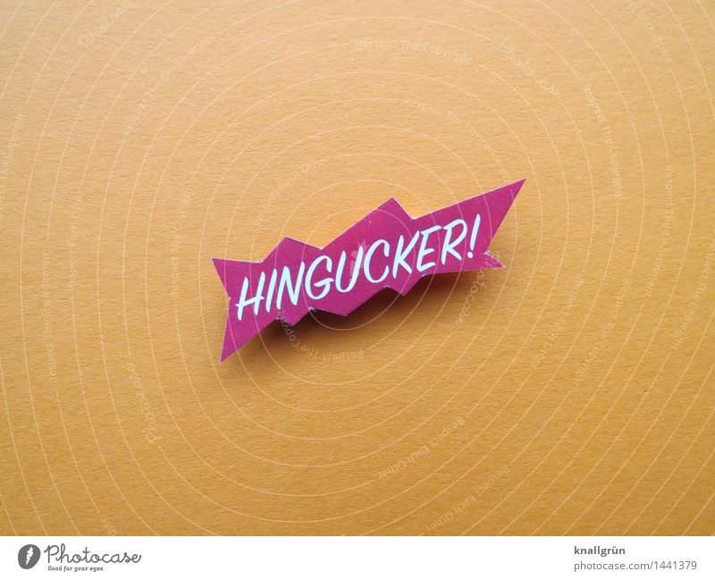 HINGUCKER! Characters Signs and labeling Communicate Sharp-edged Orange Red White Colour Distinctive Eye-catcher Colour photo Studio shot Deserted