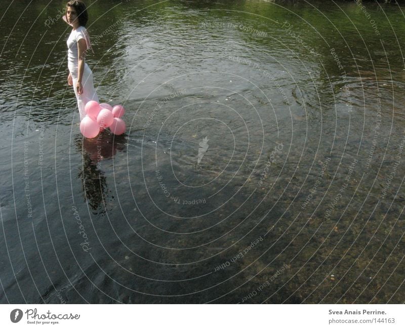 I want to be free at last, but where should I go? Water River Lake Cold Loneliness Beautiful Grief Timidity White Pink Reflection Nature Dress Balloon Wing