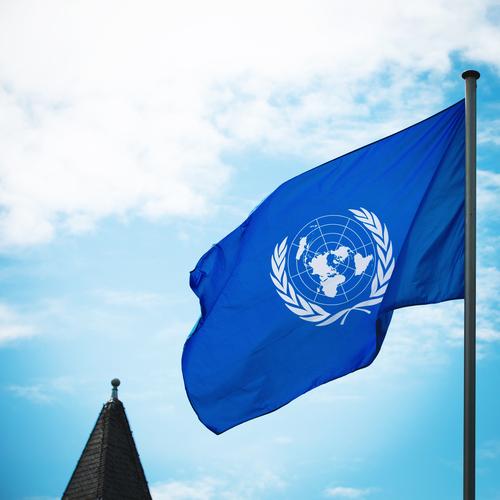 70 Years United Nations Sky Clouds Beautiful weather Wind Spire Sign Flag Advice Movement Esthetic Authentic Together Positive Blue White Acceptance Safety
