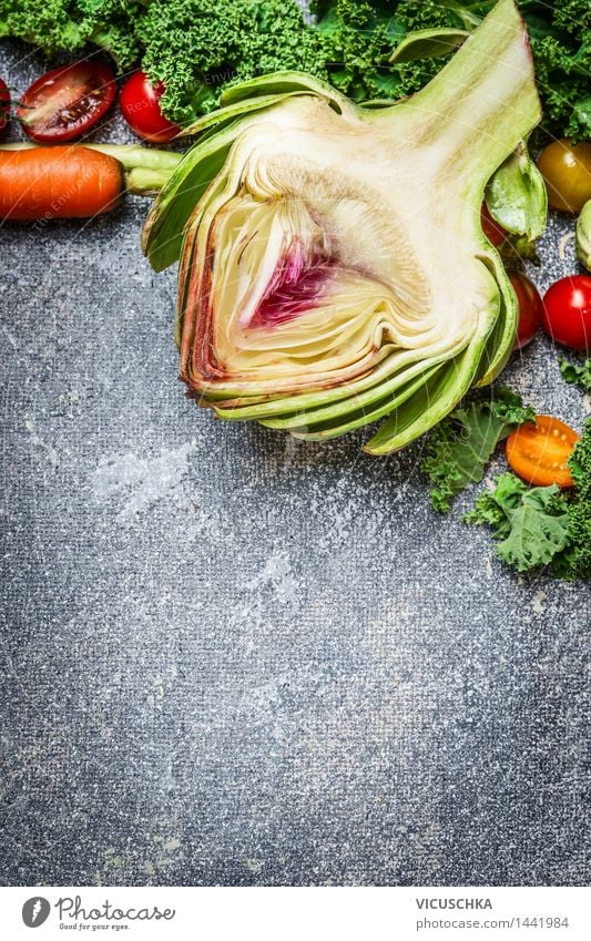 Artichoke and vegetable ingredients for cooking Food Vegetable Lettuce Salad Nutrition Organic produce Vegetarian diet Diet Lifestyle Style Design