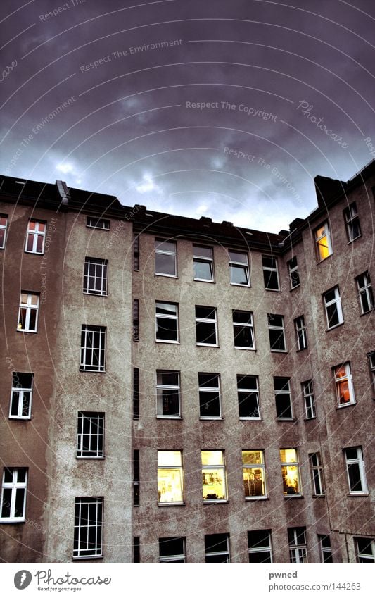tenement HDR Backyard House (Residential Structure) Night Window Contrast Perspective Architecture Sky