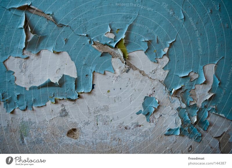 apbl&#603;t&#601;rn Cyan Turquoise Blue Concrete Flake off Decline Wall (building) Plaster Colour Dye Mortar Crack & Rip & Tear Old Wrinkles
