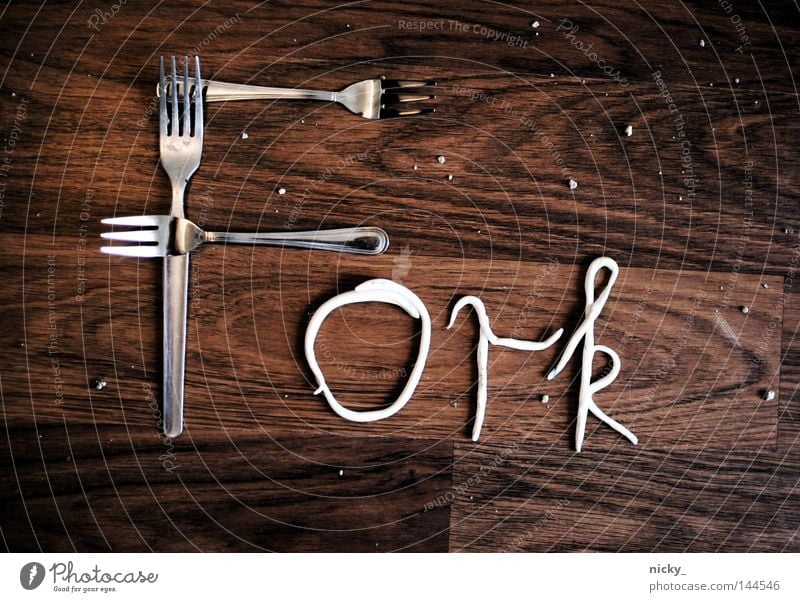 FORK Fork Typography Letters (alphabet) Wood Cutlery Food Nutrition Gravel Graphic Characters Craft (trade) Kitchen Contemporary Image Illustration