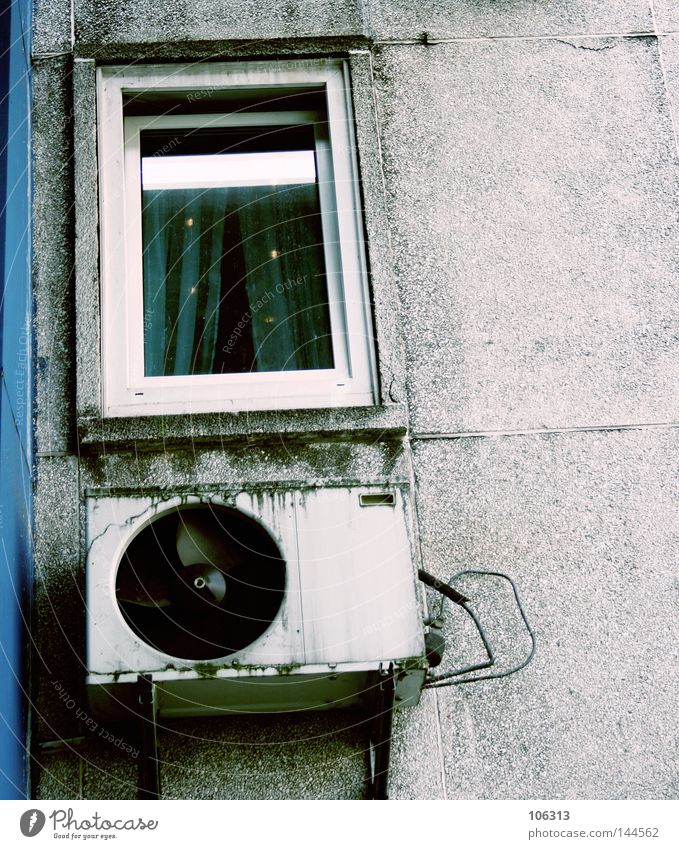 sick city House (Residential Structure) Town Facade Window Traffic infrastructure Old Dirty Blue Trash Ventilation Shaft Edge Bremen Air conditioning Warmth