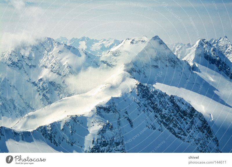 high mountains Austrian Alps Panorama (View) Silhouette Peak Shadow Clouds Point Tall Blue Cold Winter Large
